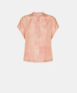 Blusa Paso In Haboutai Di Seta - Panna/Corallo