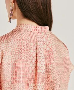 Blusa Paso In Haboutai Di Seta - Panna/Corallo