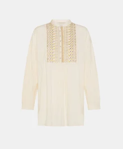 Blusa Raphael Con Voile Di Cotone Ricamato - Panna