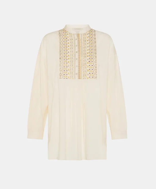 Blusa Raphael Con Voile Di Cotone Ricamato - Panna