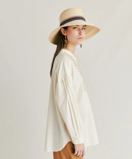 Blusa Raphael Con Voile Di Cotone Ricamato - Panna