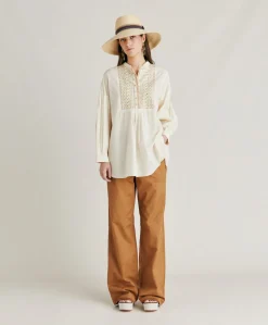 Blusa Raphael Con Voile Di Cotone Ricamato - Panna