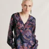 Blusa Torret In Twill Di Seta - Blu Notte Multicolor