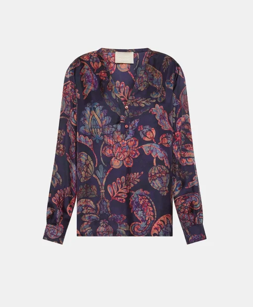 Blusa Torret In Twill Di Seta - Blu Notte Multicolor