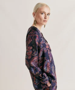 Blusa Torret In Twill Di Seta - Blu Notte Multicolor