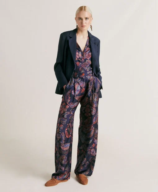Blusa Torret In Twill Di Seta - Blu Notte Multicolor