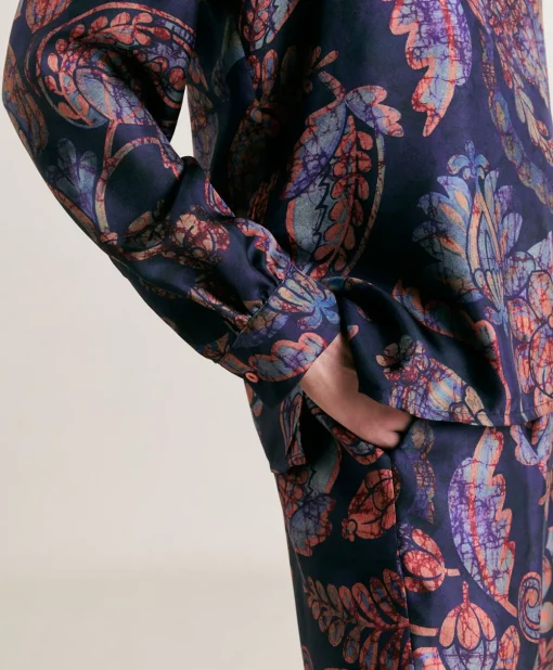 Blusa Torret In Twill Di Seta - Blu Notte Multicolor