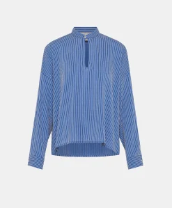 Blusa Zoe A Righe In Seta Viscosa - Azzurro/Panna