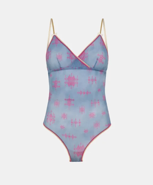 Body Tore In Nylon Stampato - Bluette/Fucsia