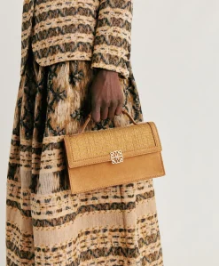 Borsa A Tracolla Sophie In Pelle Lame' E Raffia - Caramello
