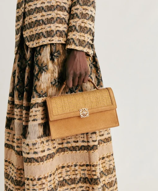 Borsa A Tracolla Sophie In Pelle Lame' E Raffia - Caramello