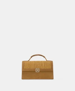 Borsa A Tracolla Sophie In Pelle Lame' E Raffia - Caramello