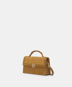 Borsa A Tracolla Sophie In Pelle Lame' E Raffia - Caramello