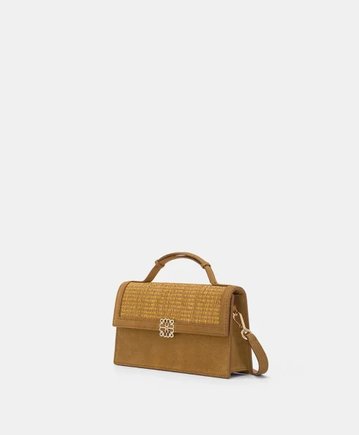 Borsa A Tracolla Sophie In Pelle Lame' E Raffia - Caramello