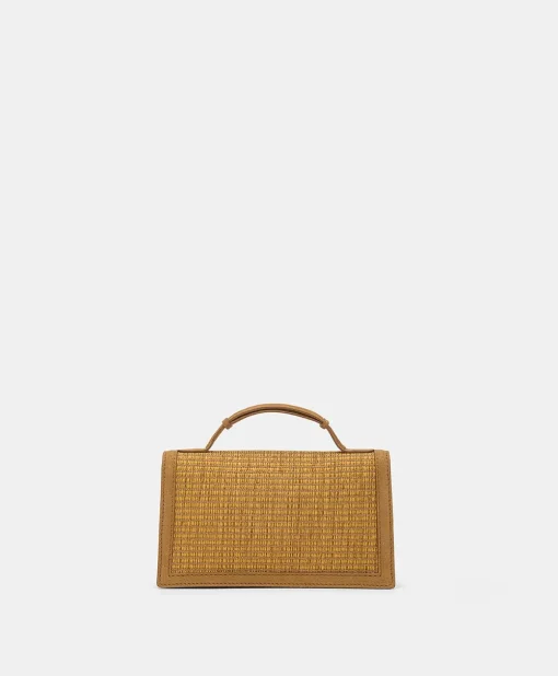 Borsa A Tracolla Sophie In Pelle Lame' E Raffia - Caramello