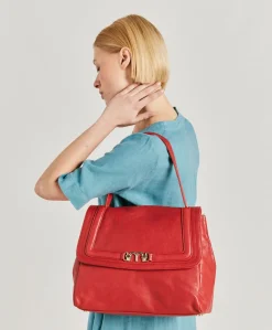 Borsa Flore Bag In Pelle - Rosso