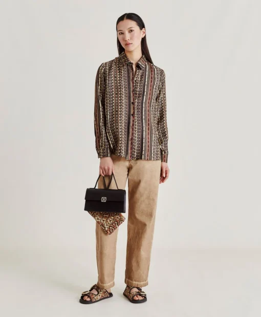 Camicia Arles In Twill Di Seta - Nero Multicolor