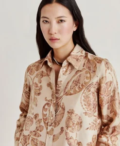 Camicia Arles In Twill Di Seta - Cipria Multicolor