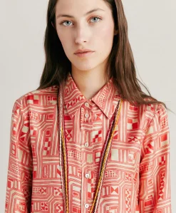 Camicia Arles In Twill Di Seta - Beige/ Corallo