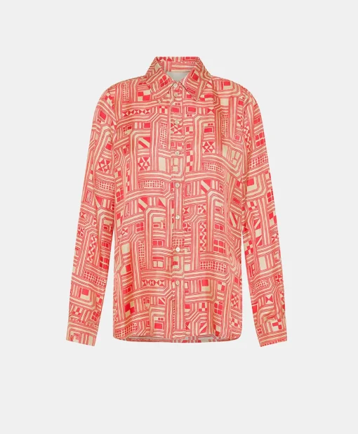 Camicia Arles In Twill Di Seta - Beige/ Corallo