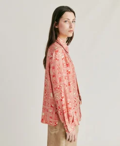 Camicia Arles In Twill Di Seta - Beige/ Corallo