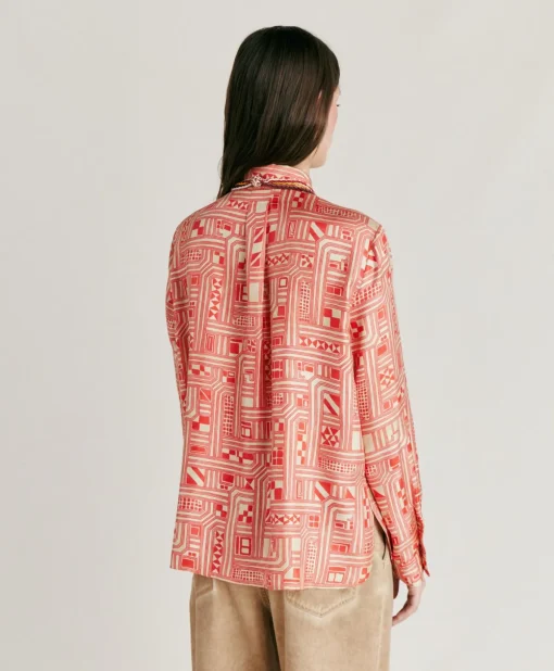 Camicia Arles In Twill Di Seta - Beige/ Corallo