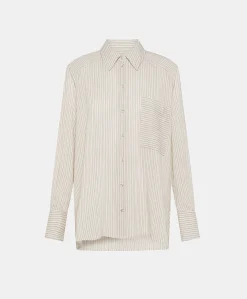 Camicia Aura A Righe In Seta Viscosa - Panna/ Caramello