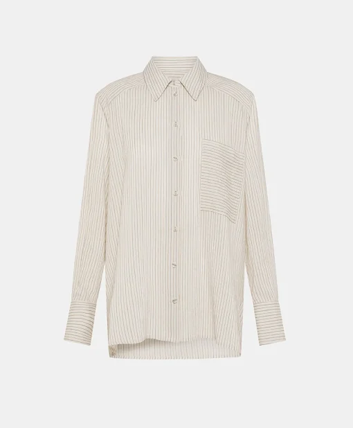 Camicia Aura A Righe In Seta Viscosa - Panna/ Caramello