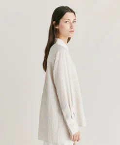 Camicia Aura A Righe In Seta Viscosa - Panna/ Caramello