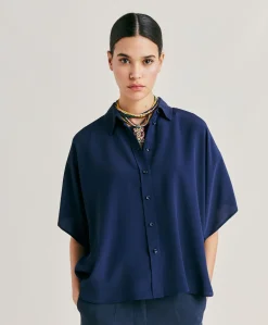 Camicia Brooklyn In Acetato Seta - Blu Notte