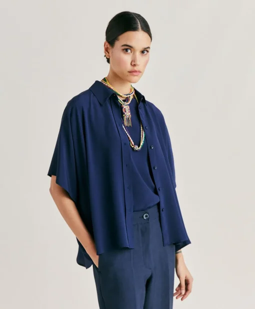 Camicia Brooklyn In Acetato Seta - Blu Notte