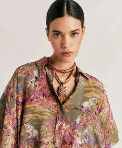 Camicia Brooklyn In Crepe De Chine - Oliva Multicolor