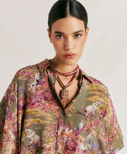 Camicia Brooklyn In Crepe De Chine - Oliva Multicolor