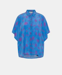 Camicia Brooklyn In Crepe De Chine - Bluette/Fucsia