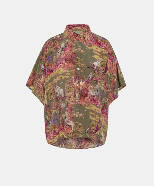 Camicia Brooklyn In Crepe De Chine - Oliva Multicolor