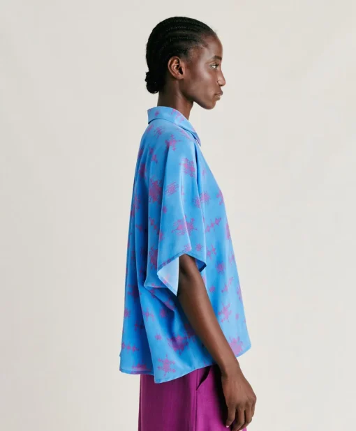 Camicia Brooklyn In Crepe De Chine - Bluette/Fucsia