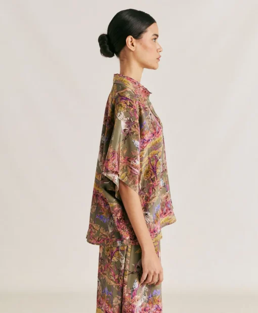 Camicia Brooklyn In Crepe De Chine - Oliva Multicolor