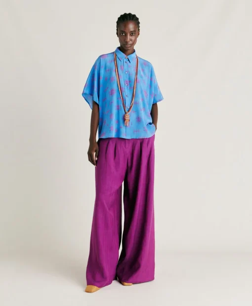 Camicia Brooklyn In Crepe De Chine - Bluette/Fucsia