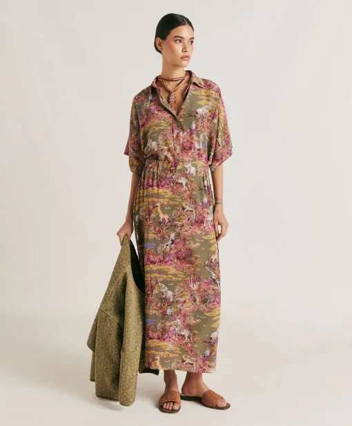 Camicia Brooklyn In Crepe De Chine - Oliva Multicolor