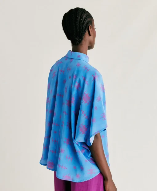 Camicia Brooklyn In Crepe De Chine - Bluette/Fucsia