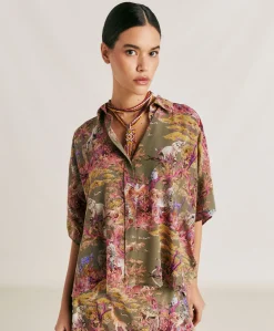 Camicia Brooklyn In Crepe De Chine - Oliva Multicolor