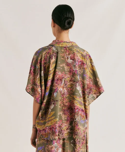 Camicia Brooklyn In Crepe De Chine - Oliva Multicolor