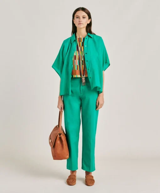 Camicia Brooklyn In Cupro Jacquard - Smeraldo