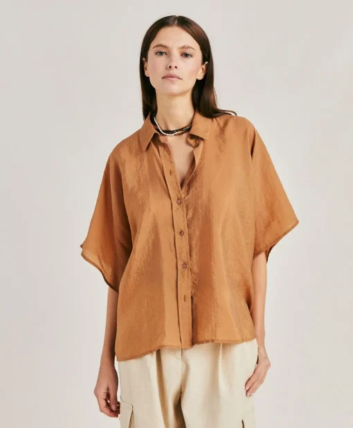 Camicia Brooklyn In Cupro Jacquard - Liquirizia