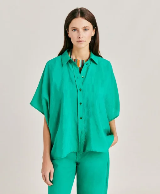Camicia Brooklyn In Cupro Jacquard - Smeraldo
