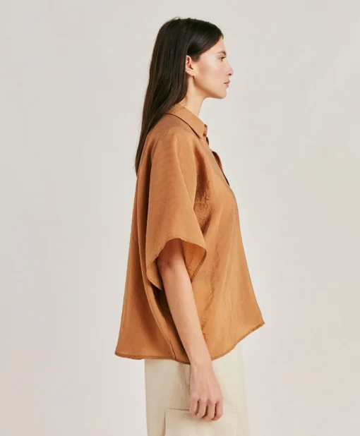 Camicia Brooklyn In Cupro Jacquard - Liquirizia