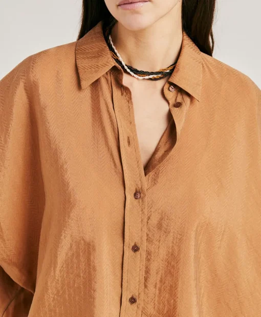 Camicia Brooklyn In Cupro Jacquard - Liquirizia