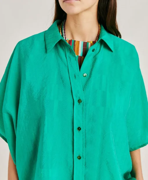 Camicia Brooklyn In Cupro Jacquard - Smeraldo
