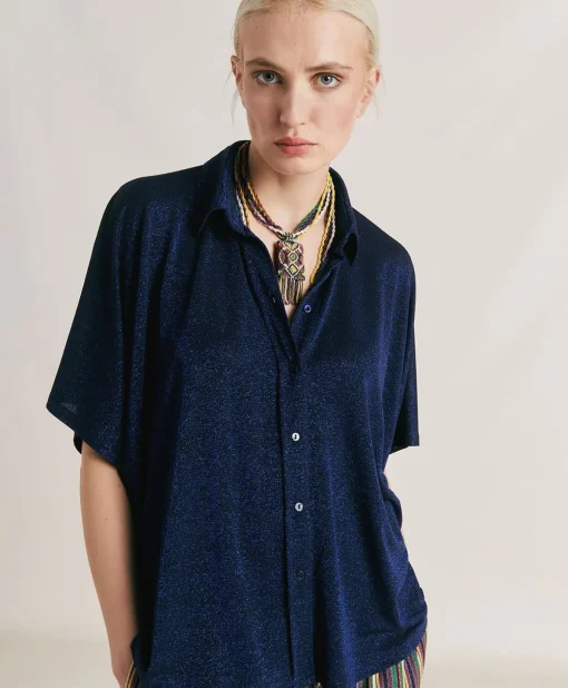 Camicia Brooklyn In Jersey Lurex - Bluette