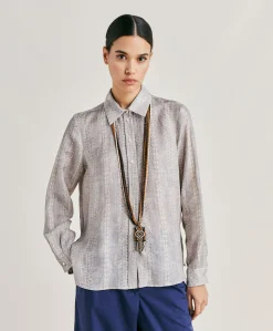 Camicia Estreta In Viscosa Lino - Panna/Perla